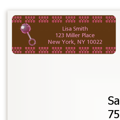 Baby Bling Pink Rattle - Baby Shower Return Address Labels