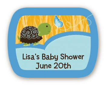 Baby Turtle Blue - Personalized Baby Shower Rounded Corner Stickers