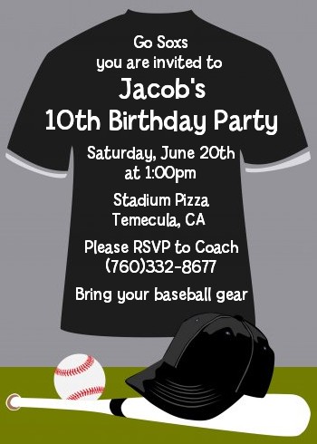 Baseball Jersey Black and White - Birthday Party Invitations