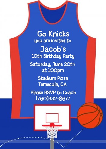 Basketball Jersey Blue and Red - Birthday Party Invitations