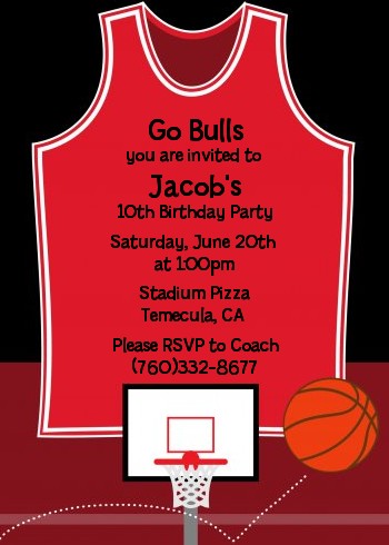 Basketball Jersey Red and Black - Birthday Party Invitations