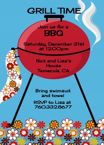 BBQ Grill - Birthday Party Invitations