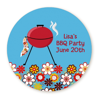  BBQ Grill - Round Personalized Birthday Party Sticker Labels 