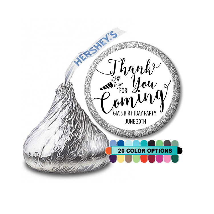  Thank You For Coming - Hershey Kiss Birthday Party Sticker Labels 