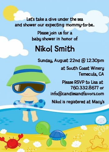 Beach Baby Asian Boy - Baby Shower Invitations