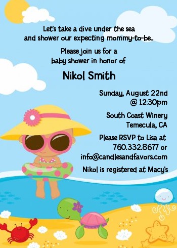 Beach Baby Hispanic Girl - Baby Shower Invitations