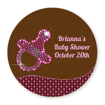  Baby Bling Pink Pacifier - Round Personalized Baby Shower Sticker Labels 