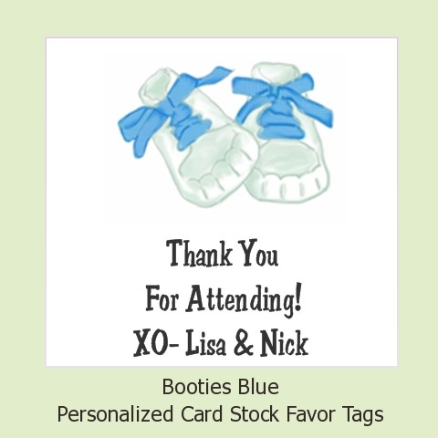 Favor Labels on Blue Baby Shower Favor Tags   Booties Blue Personalized Favor Tags