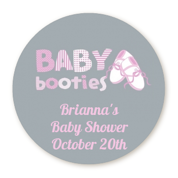  Booties Pink - Round Personalized Baby Shower Sticker Labels 
