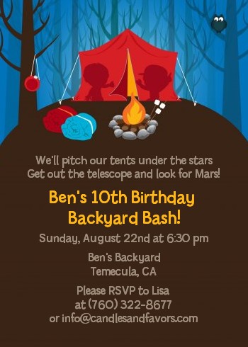 camping themed party gifts
 on Camping - Birthday Party Invitations