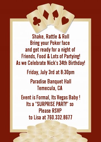 Casino Night/Poker Night - Birthday Party Invitations