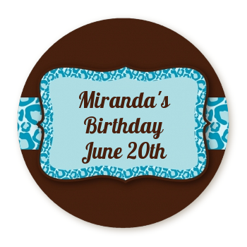  Cheetah Print Blue - Round Personalized Birthday Party Sticker Labels 