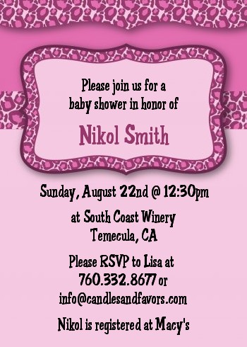 Printable Birthday Party Invitations on Cheetah Print Pink   Birthday Party Invitations