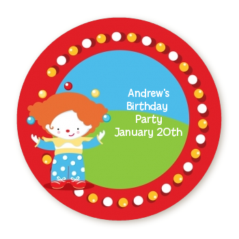  Circus Clown - Round Personalized Birthday Party Sticker Labels 