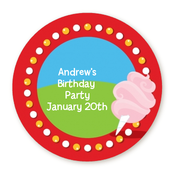  Circus Cotton Candy - Round Personalized Birthday Party Sticker Labels 