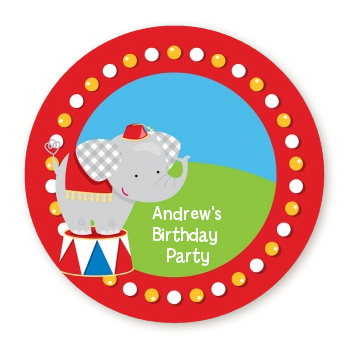  Circus Elephant - Round Personalized Birthday Party Sticker Labels 