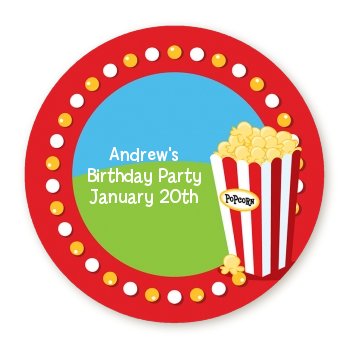  Circus Popcorn - Round Personalized Birthday Party Sticker Labels 