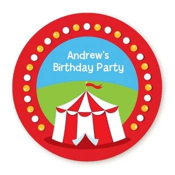  Circus Tent - Round Personalized Birthday Party Sticker Labels 