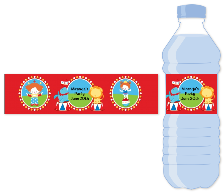 Circus Birthday Labels Fit on 16.9 oz water bottles Carnival Water Bottle Labels 25 count