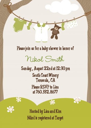 Clothesline It's A Baby - Baby Shower Invitations