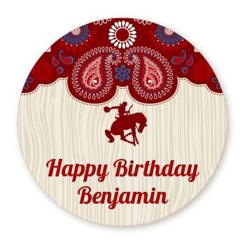  Cowboy Rider - Round Personalized Birthday Party Sticker Labels 