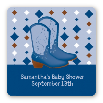 Cowboy Western - Square Personalized Baby Shower Sticker Labels