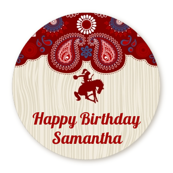  Cowgirl Rider - Round Personalized Birthday Party Sticker Labels 