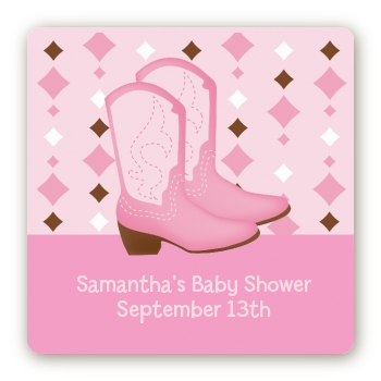 Cowgirl Western - Square Personalized Baby Shower Sticker Labels