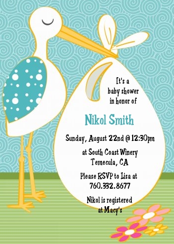 Stork It's a Boy - Baby Shower Invitations