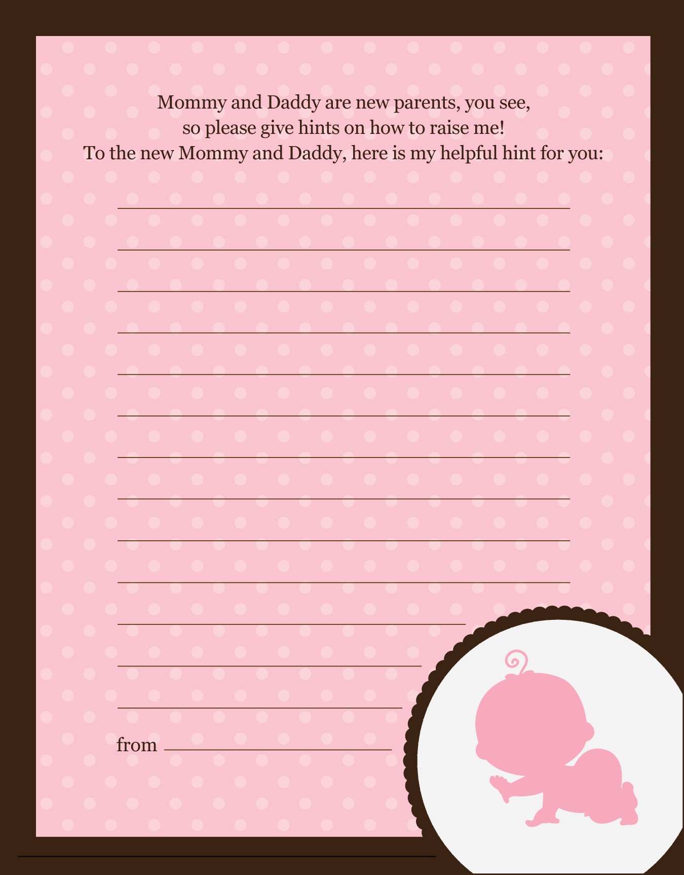 Crawling Baby Girl Baby Shower Notes of Advice