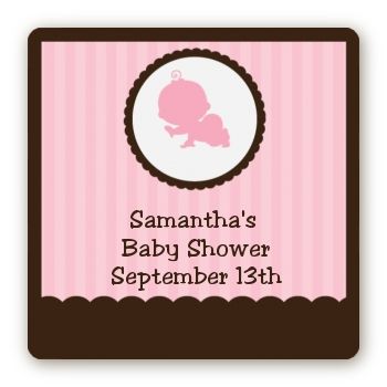 Crawling Baby Girl - Square Personalized Baby Shower Sticker Labels