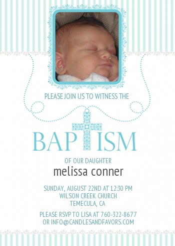 Cross Blue Necklace Photo - Baptism / Christening Invitations