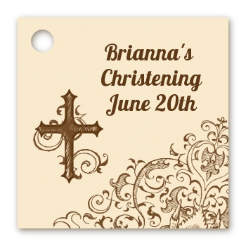 Cross Brown & Beige - Personalized Baptism / Christening Card Stock Favor Tags