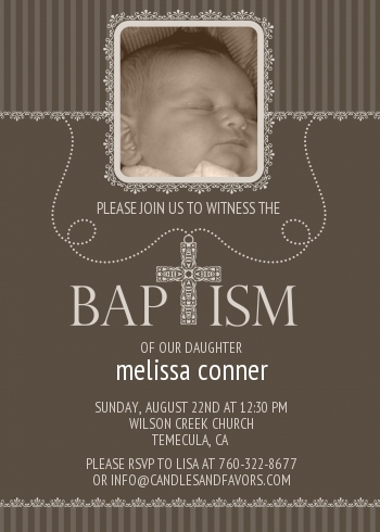 Cross Brown Necklace Photo - Baptism / Christening Invitations