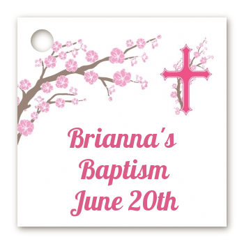 Cross Cherry Blossom - Personalized Baptism / Christening Card Stock Favor Tags