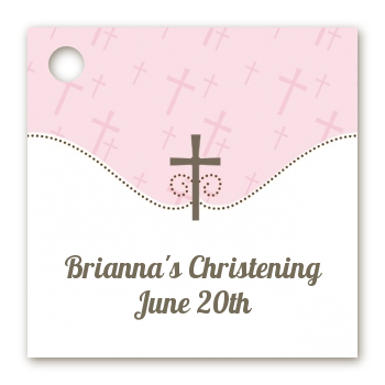 Cross Pink - Personalized Baptism / Christening Card Stock Favor Tags