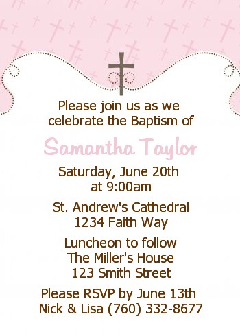 Cross Pink - Baptism / Christening Invitations