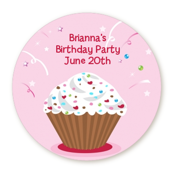  Cupcake Girl - Round Personalized Birthday Party Sticker Labels 