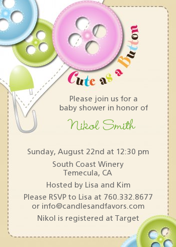 Cute As a Button - Baby Shower Invitations