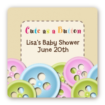 Cute As a Button - Square Personalized Baby Shower Sticker Labels