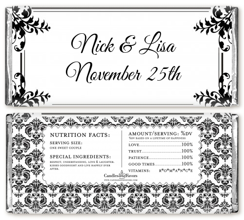 Damask Personalized Anniversary Candy Bar Wrappers