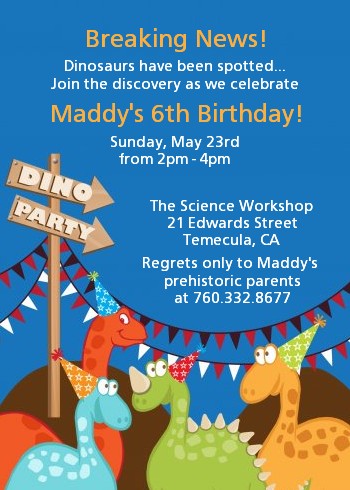 Dinosaur - Birthday Party Invitations