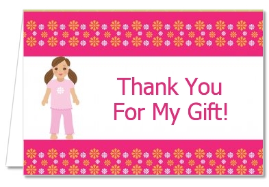 Doll Party Brunette Hair - Birthday Party Thank You Cards