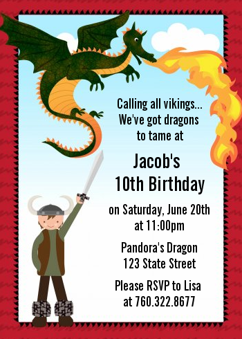 Dragon and Vikings - Birthday Party Invitations