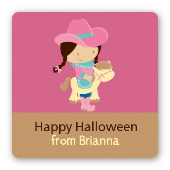 Dress Up Cowgirl Costume - Square Personalized Halloween Sticker Labels