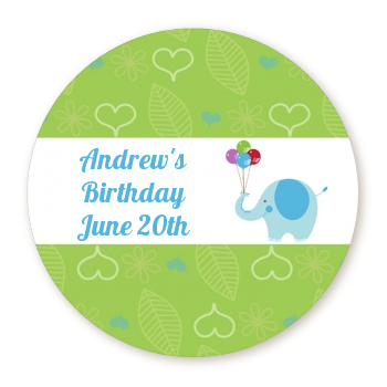  Elephant Blue - Round Personalized Birthday Party Sticker Labels 