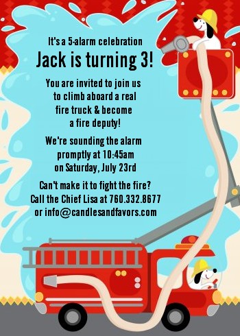Fire Truck - Birthday Party Invitations