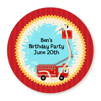  Fire Truck - Round Personalized Birthday Party Sticker Labels 