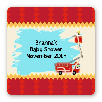 Fire Truck - Square Personalized Baby Shower Sticker Labels