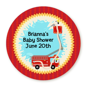  Fire Truck - Round Personalized Baby Shower Sticker Labels 